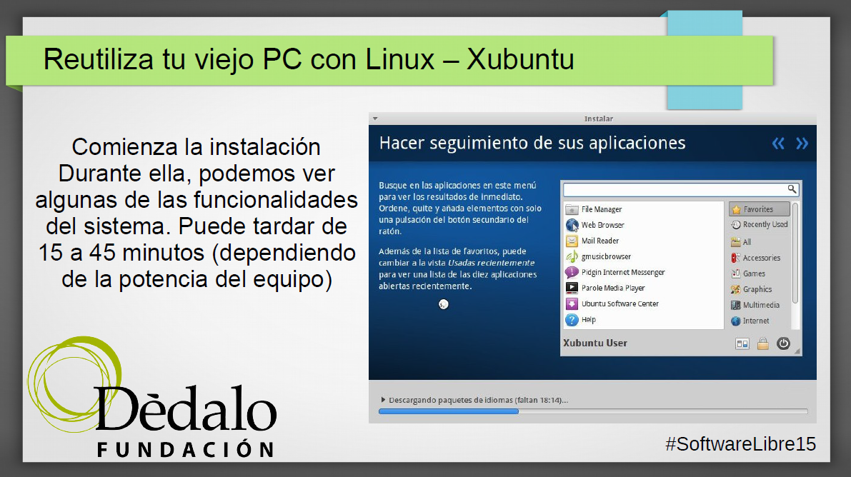 mberdonces's tweet photo. Ultimando detalles para la #charla de esta tarde en @FundacionDedalo ;-) #Xubuntu #Linux #SoftwareLibre15 https://t.co/9okOWCApYW