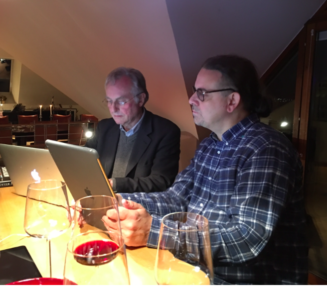 With Christer Sturrmark, my Swedish publisher (Fri Tanke) planning my Stockholm event, 12 Dec with Björn Ulvaeus.
