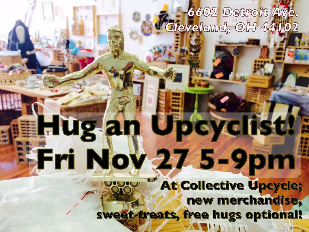 CLEupcycle's tweet photo. Balance your feet, open your arms, lean in to hug. Bonus hot chocolate.Double bonus: feel good gift giving. Tonight! https://t.co/jNicSygFr4