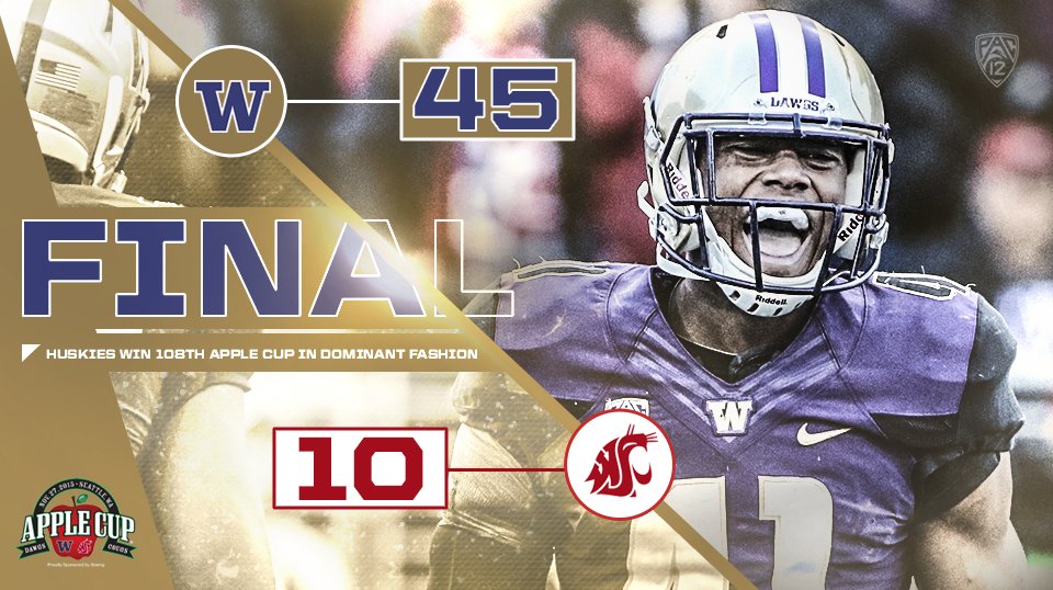 UW_Football's tweet photo. The Huskies claim the 108th #AppleCup, knocking off No. 20 WSU in a resounding win.

Recap: https://t.co/VZUdnM9xBy https://t.co/K8cIZaKHWW