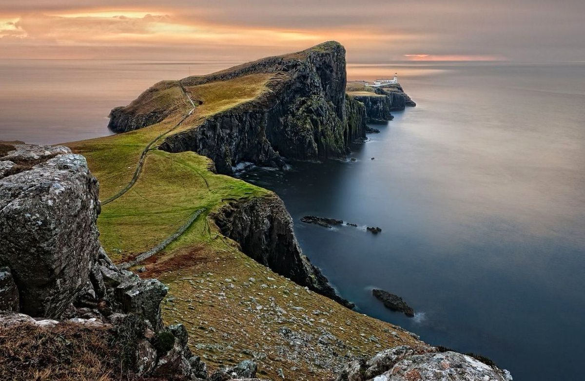 As requested, Tour Scotland photograph of sunset hour at Neist Point Lighthouse on ancestry visit to Isle Of Skye