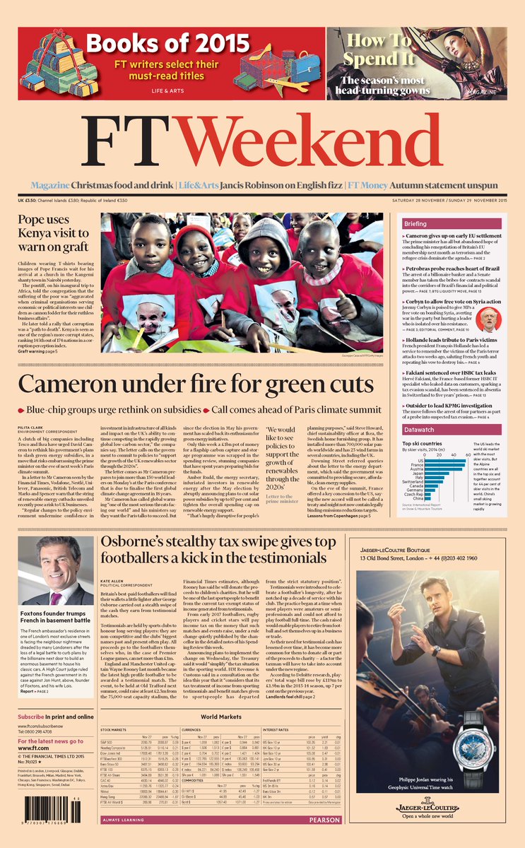 Al_Brambilla's tweet photo. "@FT: Just published: front page of the Financial Times, London edition, Saturday November 28 https://t.co/LeZ5oC8Ukm" #justsaycheese