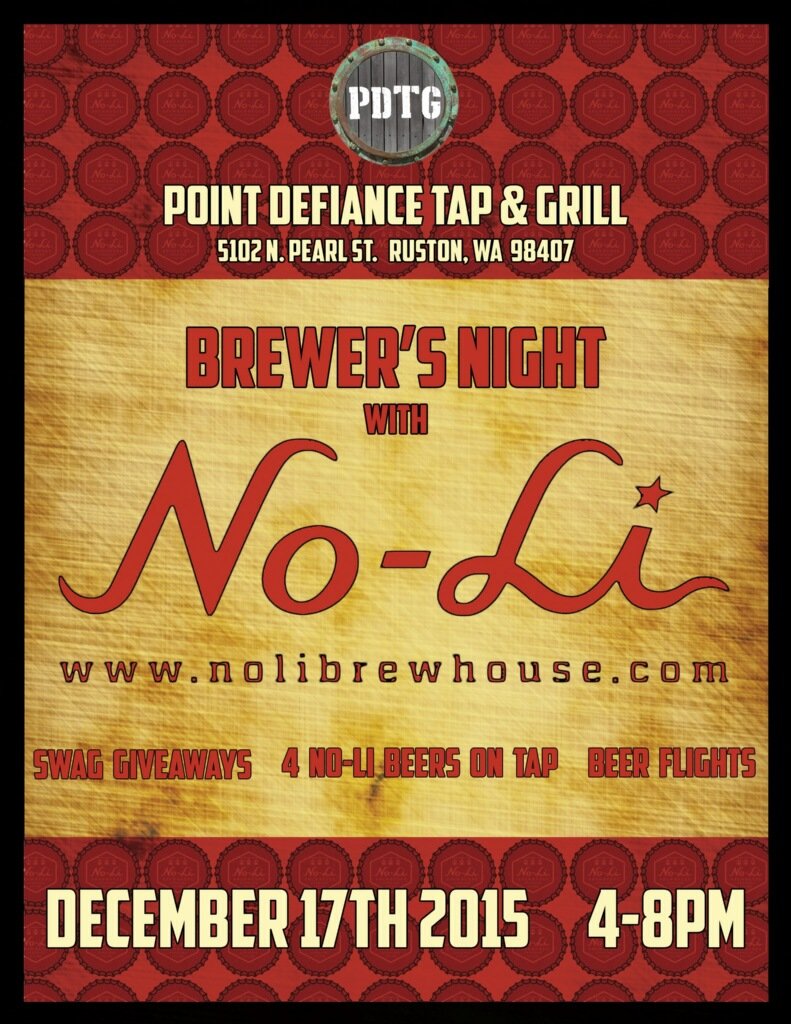 Here it is folks, our December Brewer's Night! No-Li Brewing out of Spokane will be joining us December 17th! 4-8 pm