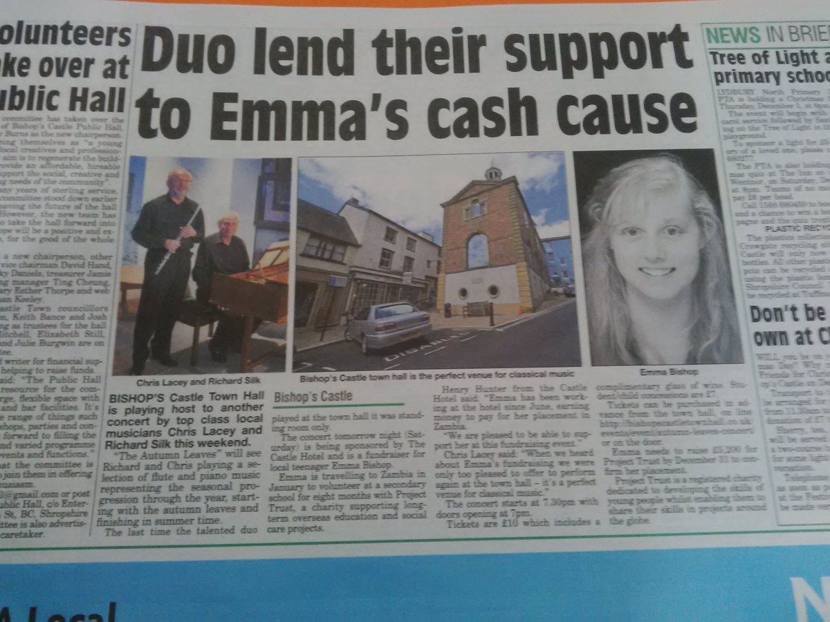 CommunitiesCan's tweet photo. Great coverage @SouthShropJourn fundraising concert @ProjectTrustUK @BCTownHall pl support if you can #Shropshire https://t.co/qdeSClACJb