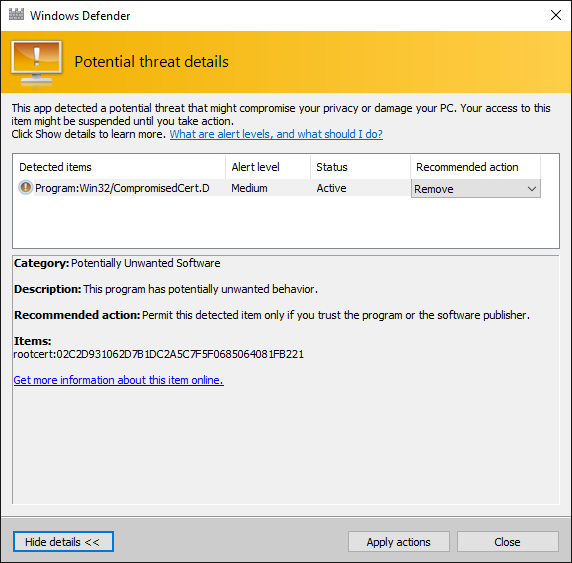 MarceloRivero's tweet photo. Windows Defender elimina certificado potencialmente peligroso en DELL #eDellRoot - https://t.co/OonjqeJFb5 #MVPBuzz https://t.co/MWqwiaYbCj