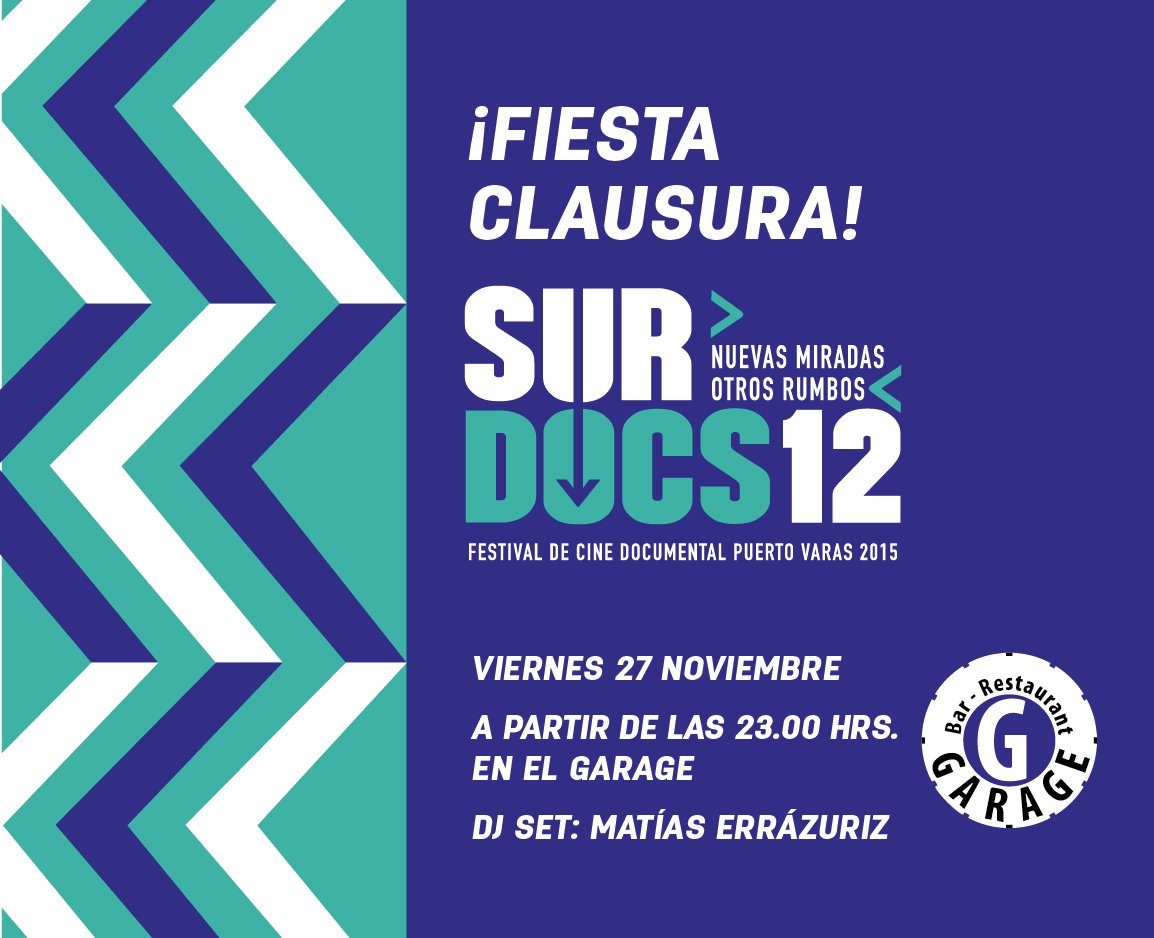 Surdocs's tweet photo. Celebremos el éxito de #Surdocs2015
hoy viernes 27 nov
a partir de las 23 hrs en GARAGE
DJ Set: Matías Errázuriz https://t.co/JtizOQy63K