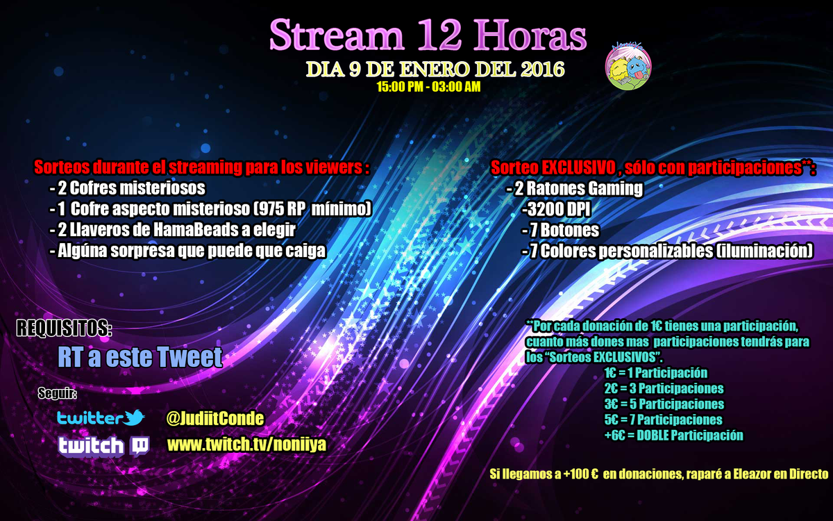 JudiitConde's tweet photo. STREAM 12 horas el 9-1-2016
Cuantos más mejor ^^
Requisitos: 
RT + seguir en @JudiitConde y  https://t.co/Nzdu0ASakE https://t.co/3epQoSPpko
