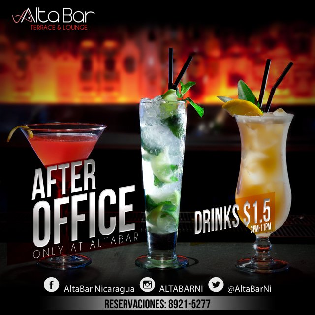 AltaBarNi's tweet photo. ¡Aquí se disfruta hasta en lunes! 🍻

¡El #AfterOffice es en nuestra Terraza!

#OnlyAtAltaBar https://t.co/ee7hURHTuT
