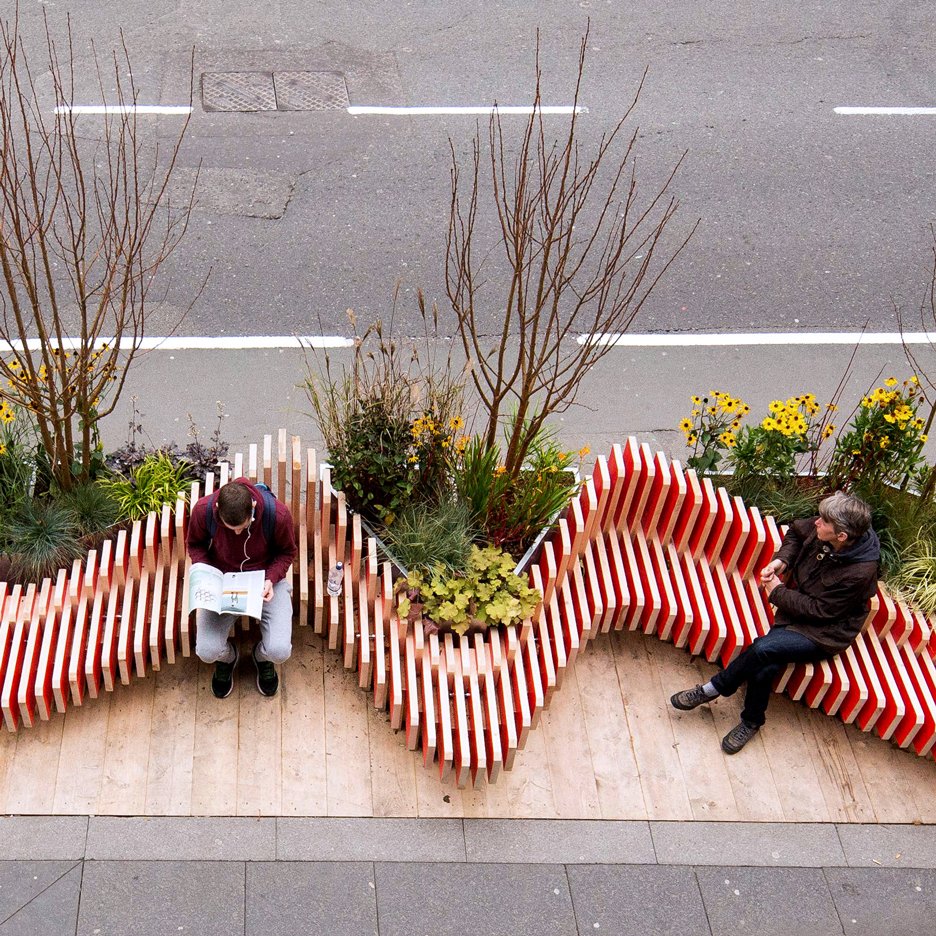 dezeen's tweet photo. Portable "parklet" by WMB Studio adds greenery to London's streets: https://t.co/4tk4Oj5bXz #design #London https://t.co/LXhpE4rNaP