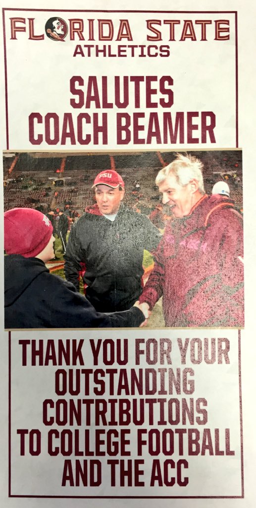 HallErik's tweet photo. A classy move by @FloridaState to run this ad congratulating #FrankBeamer in tomorrow's @RoanokeTimes. 👏🏼 https://t.co/t5QOVngrAl