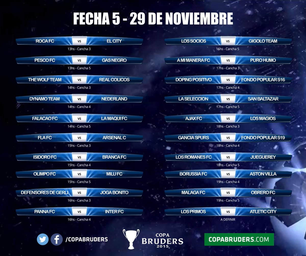 CopaBruders's tweet photo. Horarios Fecha 5 | Copa Bruders 2015 https://t.co/BXjExzzdmo