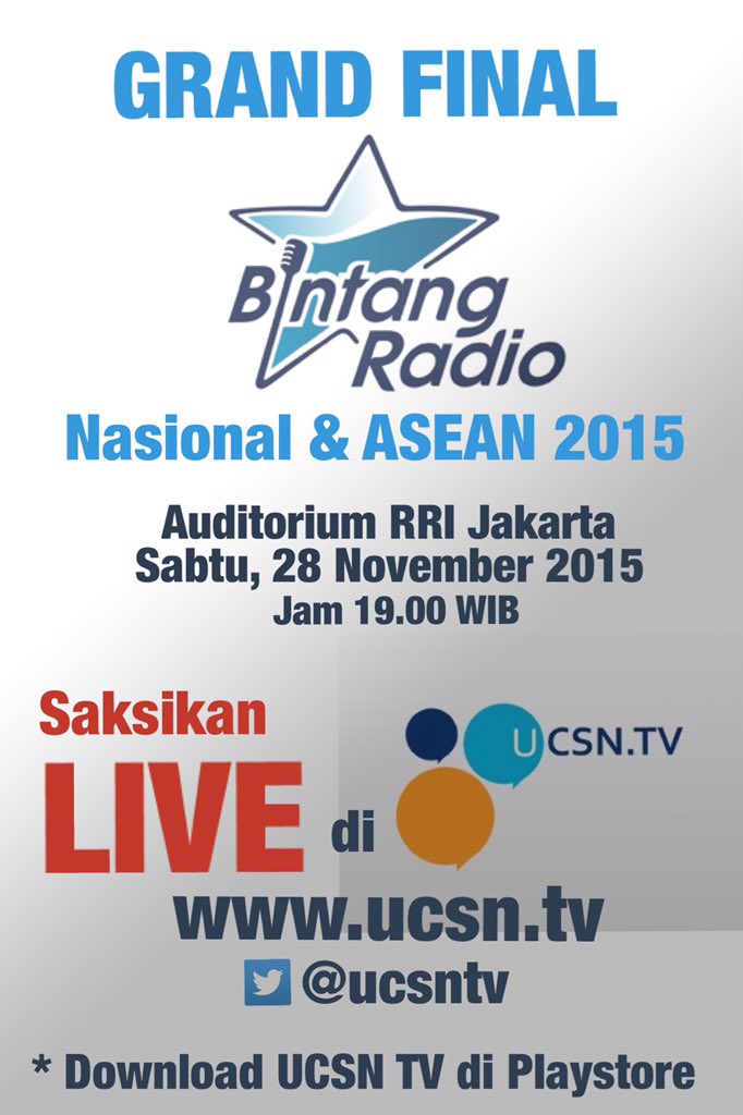 andreOPA's tweet photo. LIVE Grand Final #RRIBintangRadioIndoAsean2015 di https://t.co/yZhvuXrND0 -download UCSN TV di Playstore @ucsntv https://t.co/e4k382cevH