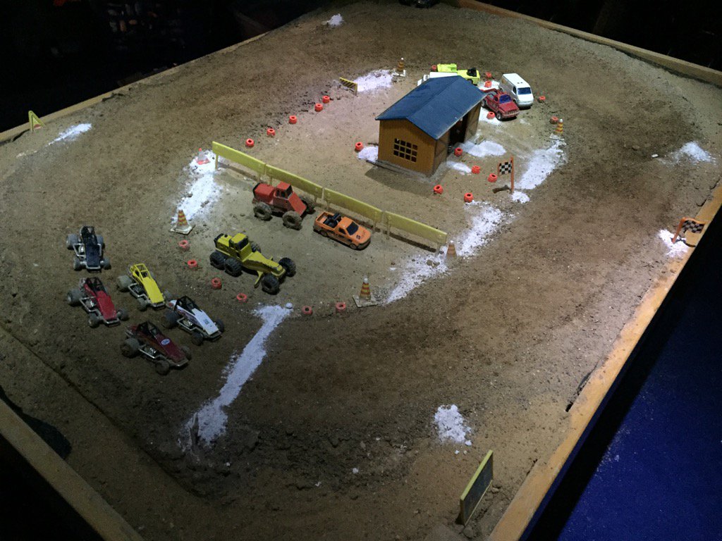 DuaneLawler's tweet photo. Night races in basement-kids made an indoor dirt track- Cool kids- even has lights for night time races https://t.co/OL73JsQdww