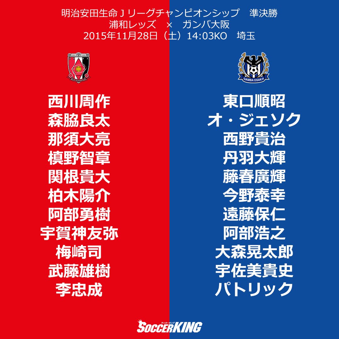 どとうの羊飼い 美少女ゲーム業界目指して転職活動中 Rt Soccerkingjp 本日11月28日14 03キックオフ 明治安田生命ｊリーグチャンピオンシップ準決勝 浦和レッズ ガンバ大阪 の先発が発表されました Reds Gamba T Co P1wrpmtebg Twitter