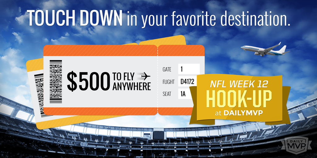 DailyMVP's tweet photo. The result of your play in #Week12's Hook-Up could be a touch down in your favorite city! https://t.co/MxVxMe1FEg https://t.co/yPzDiB1Oa5