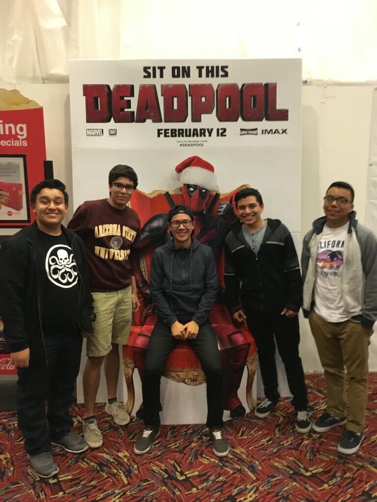 We watched #TheNightBefore and after took a picture with #Deadpool #SitOnThis @deadpoolmovie 😎