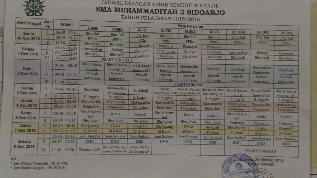 smamdasidoarjo's tweet photo. Jadwal UAS Ganjil 2015 https://t.co/sFh0XroeIH