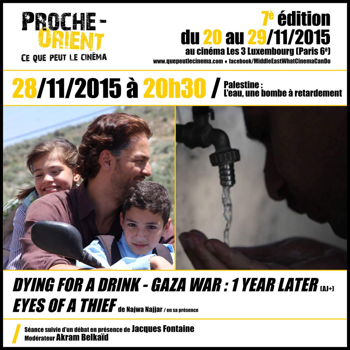 Proche_Orient's tweet photo. A partir de 18h30 la #PALESTINE  #فلسطين est à l'honneur! #festival #paris #les3luxembourg @Politis_fr https://t.co/z7AZR6TvXD