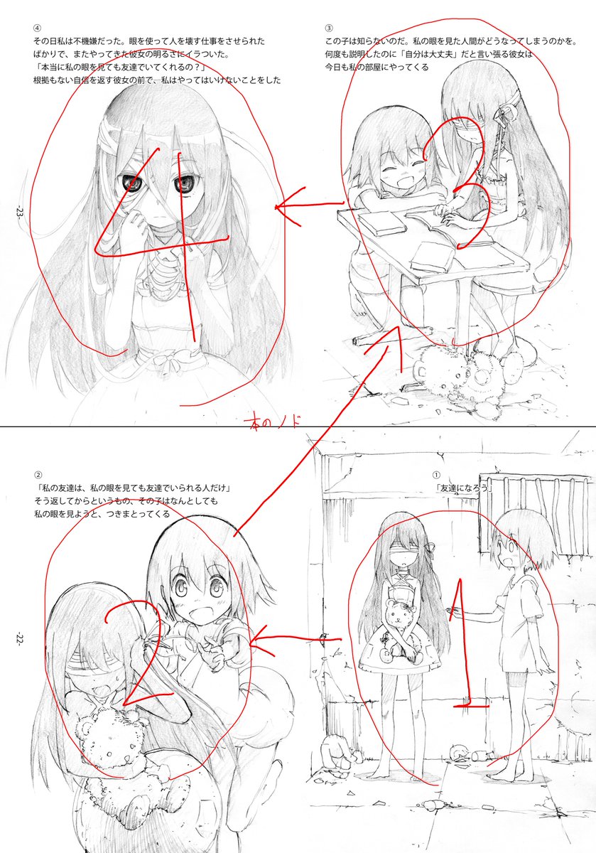 新刊についてですが、やや変わったページ構成になっているので、今のうちに説明しておきます。本を開いたら時計回りに横倒しにして、下から上に読んでください。なんでこういう構成にしたのか自分でも謎ですが気がついたらこうなってた('・_・`) 
