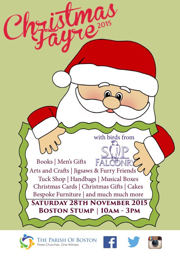 Our Christmas Fayre is here in church today between 10am and 3pm. With entertainment, hot dogs, birds of prey &amp; more