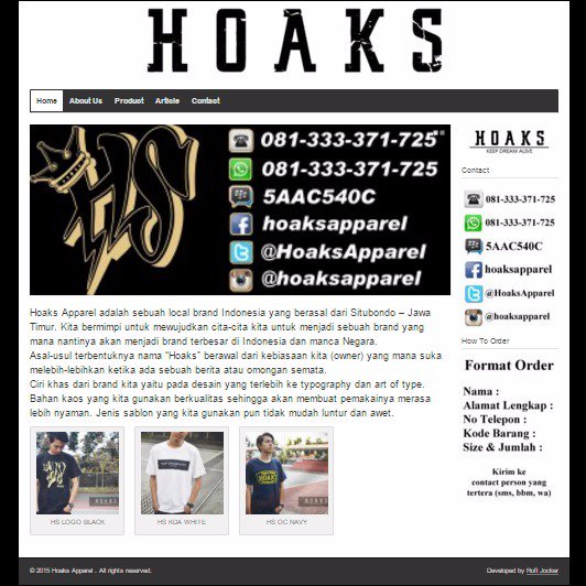 Hello guys, in this afternoon we will present you all Launching Web Portal of Hoaks Apparel
hoaksapparel.com