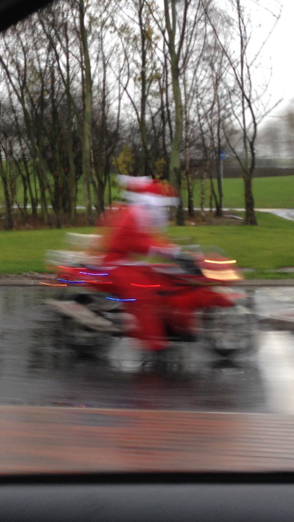 Santa. Just off the A19 near Hartlepool. In a hurry- sleigh obviously grounded due to bad weather.