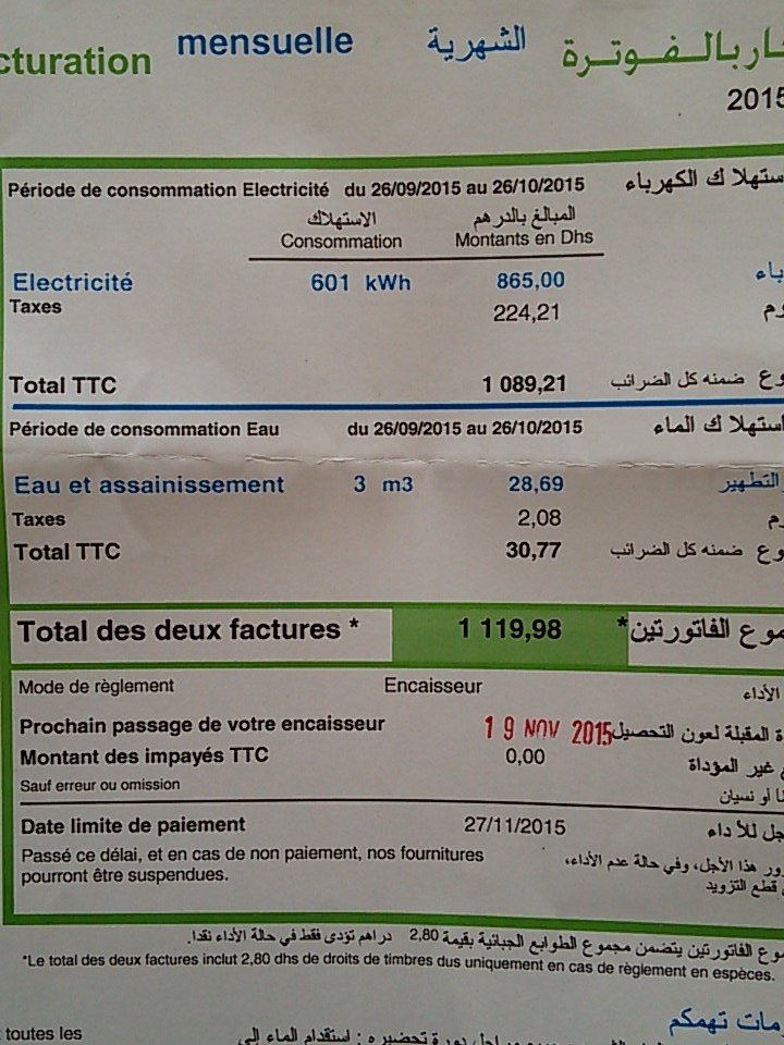 ZinoAlaoui's tweet photo. L'appartement était presque inhabité durant 3 mois et toutes les factures dépassent 1000 Dhs #Lydec #CduVol #Escrocs https://t.co/B4f6ZBZ4Ad