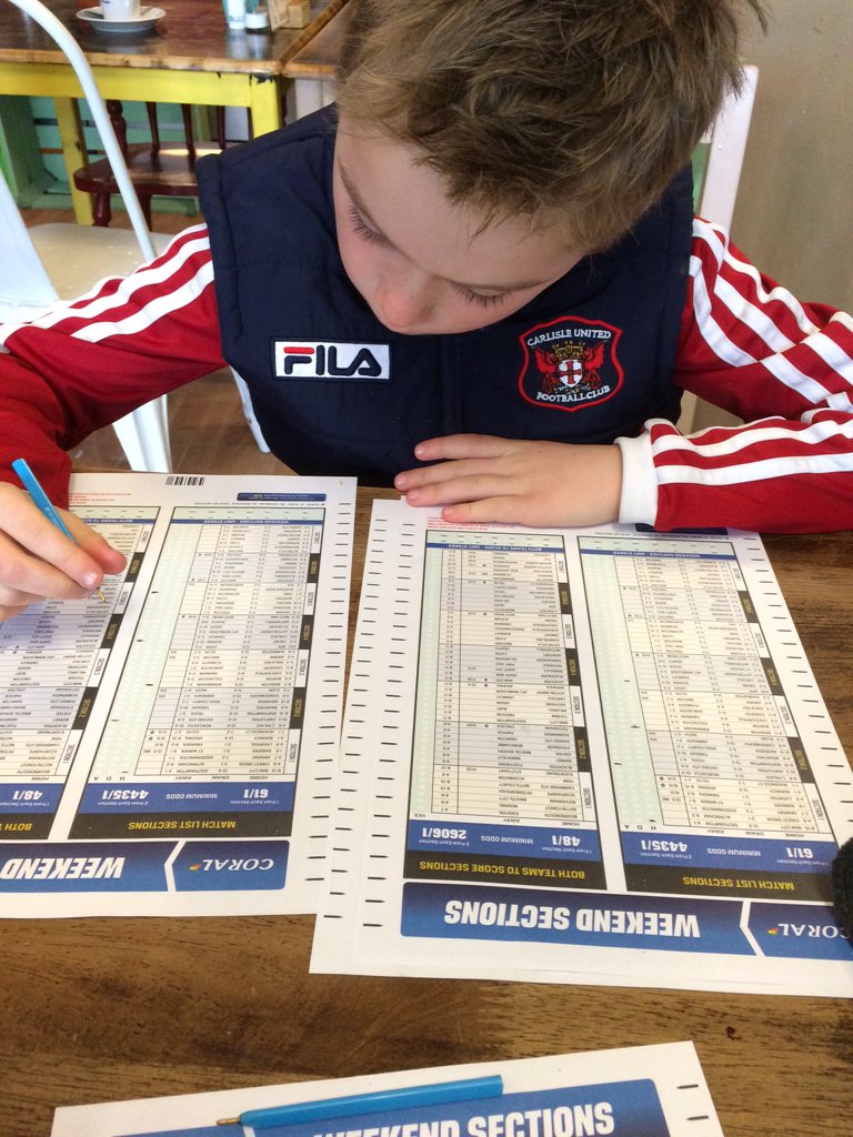 rycarmodyphysio's tweet photo. Sat in a cafe with my 8 year old so picking football bets and getting some disgusted look. #readinghomework https://t.co/DWGPjCPeNn