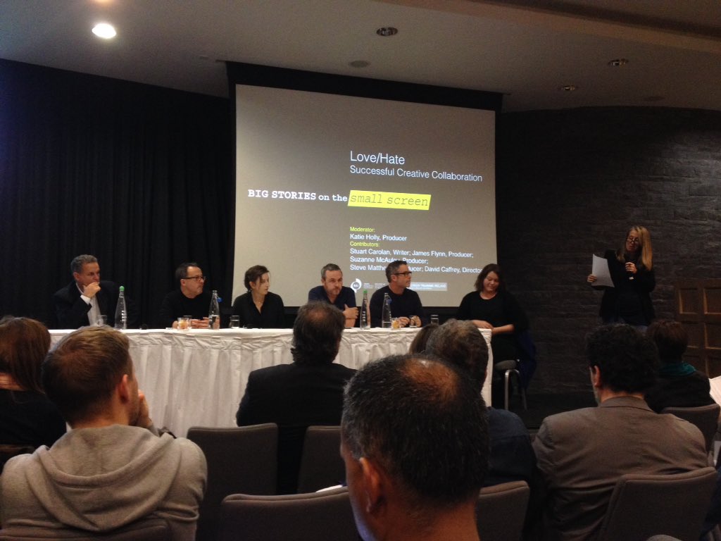 After a fantastically informative morning session with John Yorke, next up is the creative team of Love/Hate!