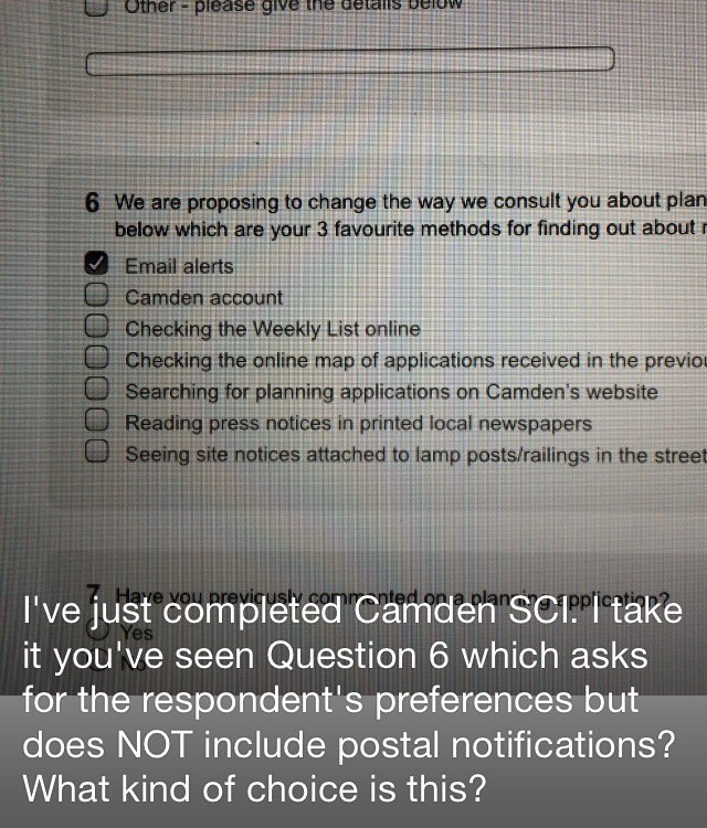 My mother's not happy with Camden's sham "consultation" on ending letters to residents about nearby planning apps!