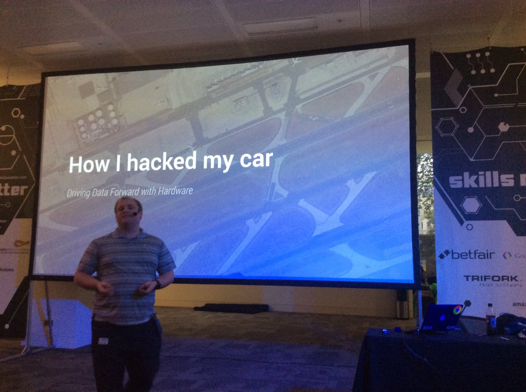 RaineyDav's tweet photo. Humorous techie talk on How I hacked my car by @forgo #devfestlon #codenode https://t.co/8bqvLU3eSU
