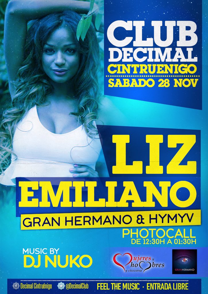 DecimalClub's tweet photo. Esta noche nos vista @lizemiliano . A las 00:30 la tendrás por nuestro Photocall !!! Music bu @djnuko1 . #GH #myhyv https://t.co/OgFNOqFkuv