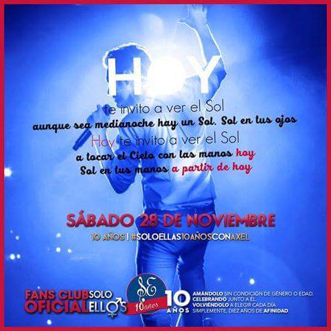 EliOficial89's tweet photo. Buen día!!! Llegó el gran día!!! Esta noche es el momento. #TeInvitoAVerElSol. Cc: @fcsoloellas. @AxelOficial. https://t.co/L15abkzhBw