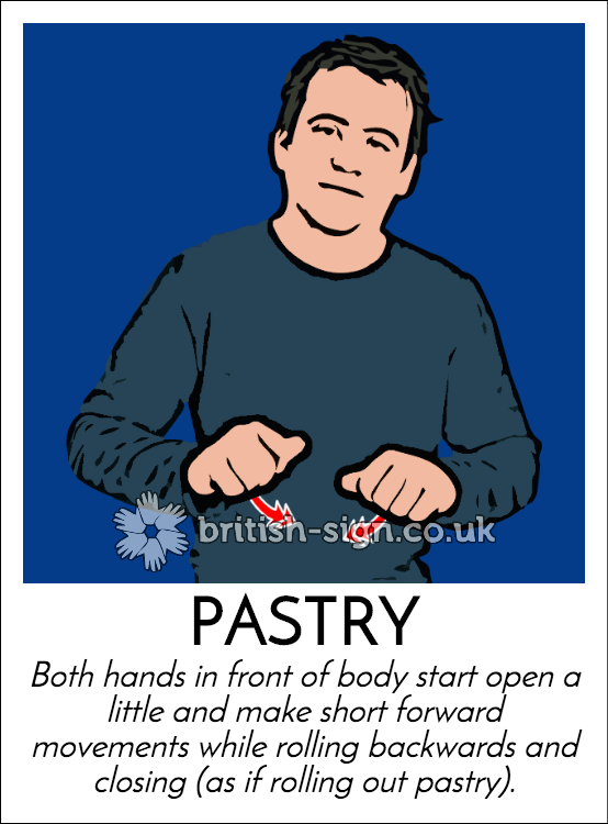 BritishSignBSL's tweet photo. Today's #BritishSignLanguage (#BSL) sign is: PASTRY https://t.co/wfcofQ2aXs