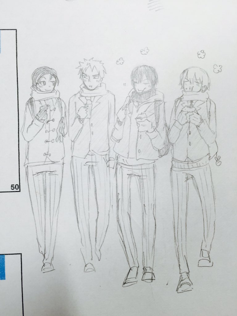 この時期はマフラーを描きたくなりますな 箱学3年でコンビニとか行くといいですな 