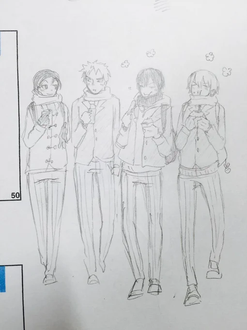 この時期はマフラーを描きたくなりますな 箱学3年でコンビニとか行くといいですな 