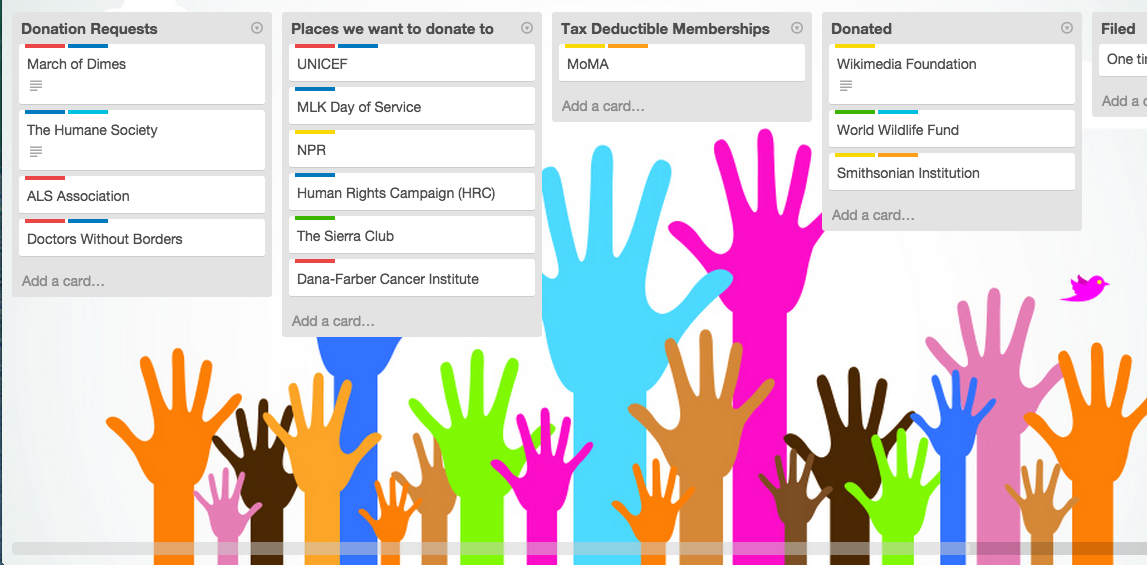 Keep track of holiday charitable giving in Trello and thank us later during tax season - bit.ly/1Hn00mK