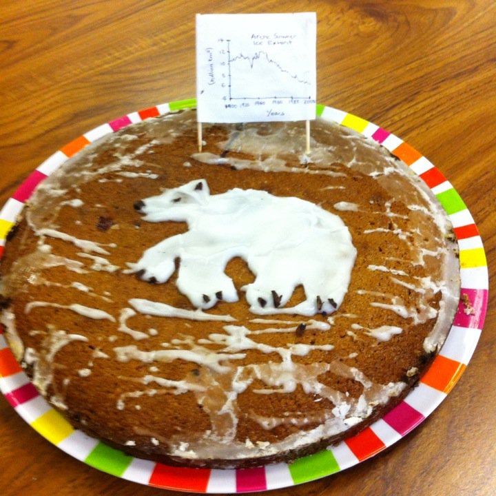 JanetPaske's tweet photo. Nicky and Andy's Antarctic #climatecake Check the ice sheet graph @ShefClimateNews #timefortheclimate https://t.co/FxIVDRVaTF