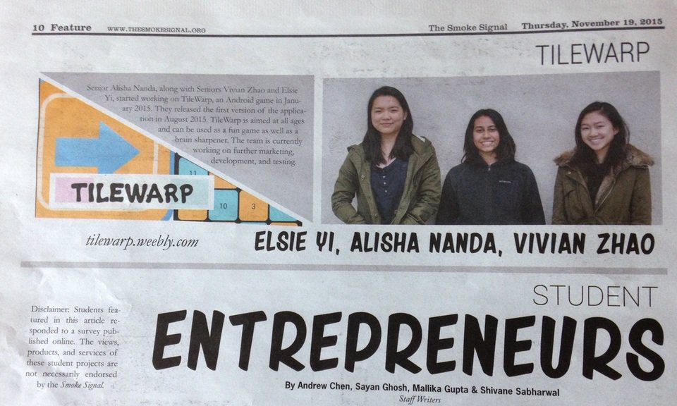 tilewarp's tweet photo. Our first press! TileWarp featured in Smoke Signal, Mission San Jose High School's newspaper https://t.co/CaMRk9FOIo https://t.co/vwu7cFiXUC