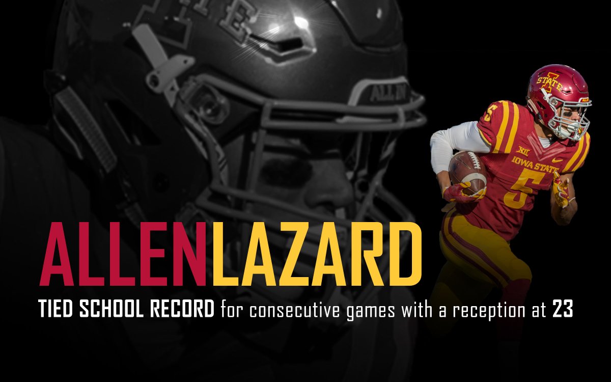 Allen Lazard has tied the school record for most consecutive games with a reception at 23. #Cyclones