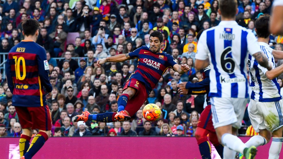 ChampionsLeague's tweet photo. .Holy trinity of @neymarjr, @LuisSuarez9 &amp; Lionel Messi all on target as @FCBarcelona see off @RealSociedad 4-0 https://t.co/GbWPDjgJ8D