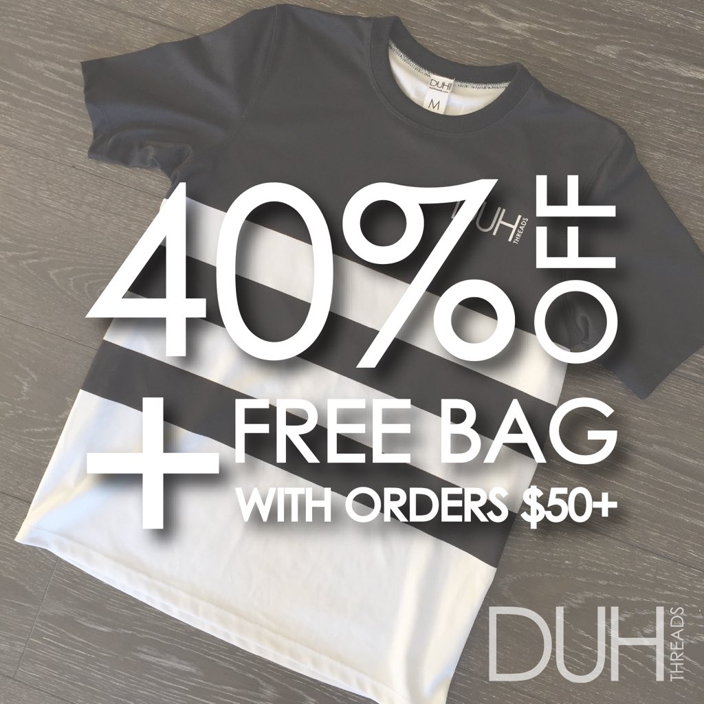 DuhThreads's tweet photo. Free random gym bag on $50 and up + 40% off with code BLACKOUT until Sunday night! #duhthreads #duh #blackfriday https://t.co/FQSeIUb1D0