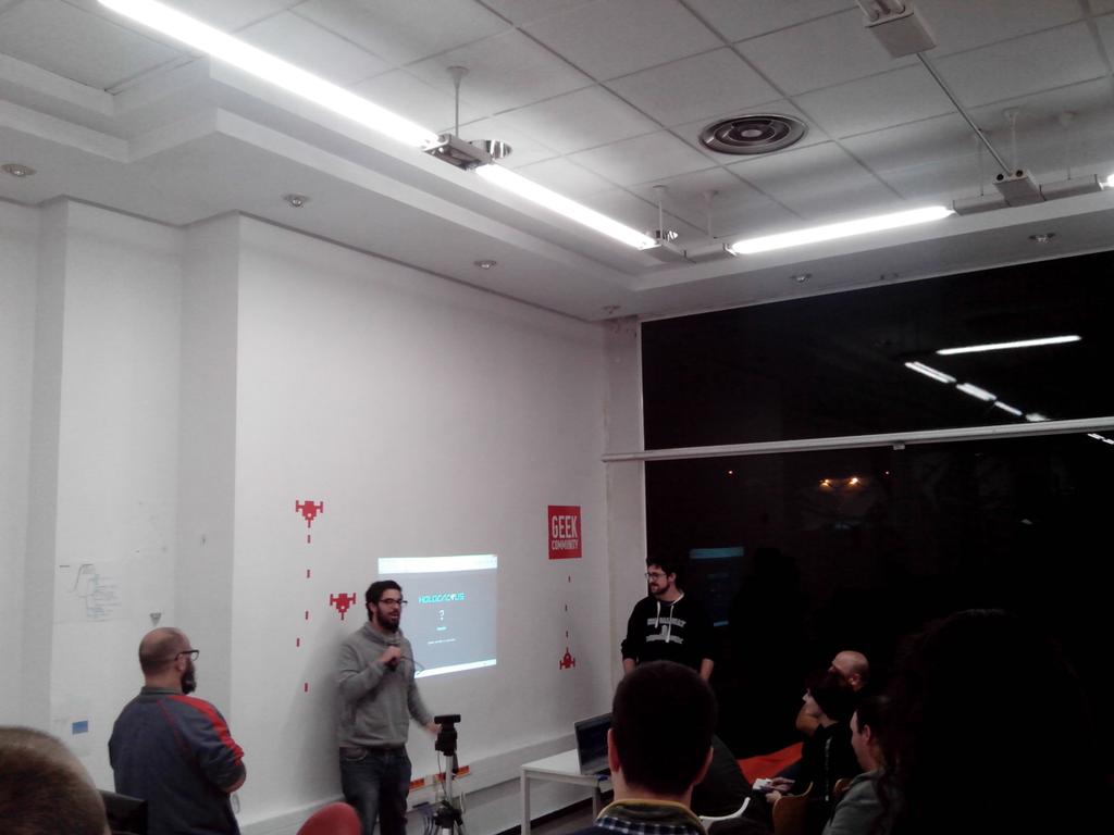 alvarobiz's tweet photo. At  the game #hackathon, presenting the results at @geekshubs https://t.co/XV4ydBCIJg