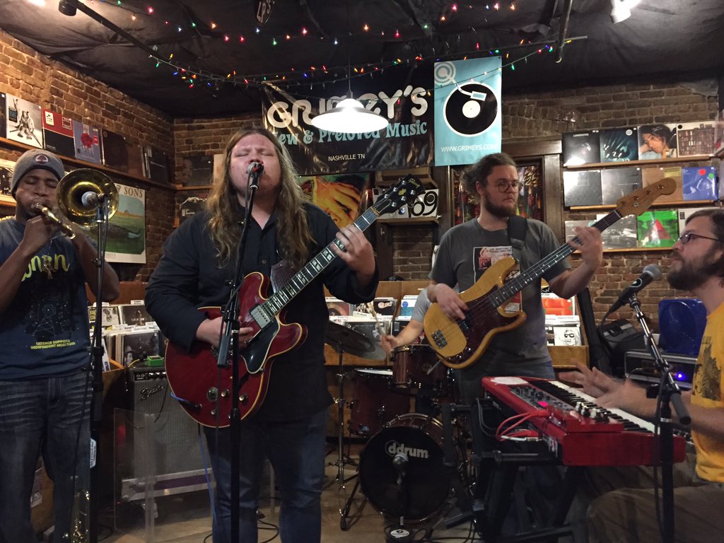 Grimeys's tweet photo. Marcus King Band is raising the roof at @Grimeys! Free show for everyone, free Black Abbey beer for 21+ #shopsmall https://t.co/mrAPnMpIzH