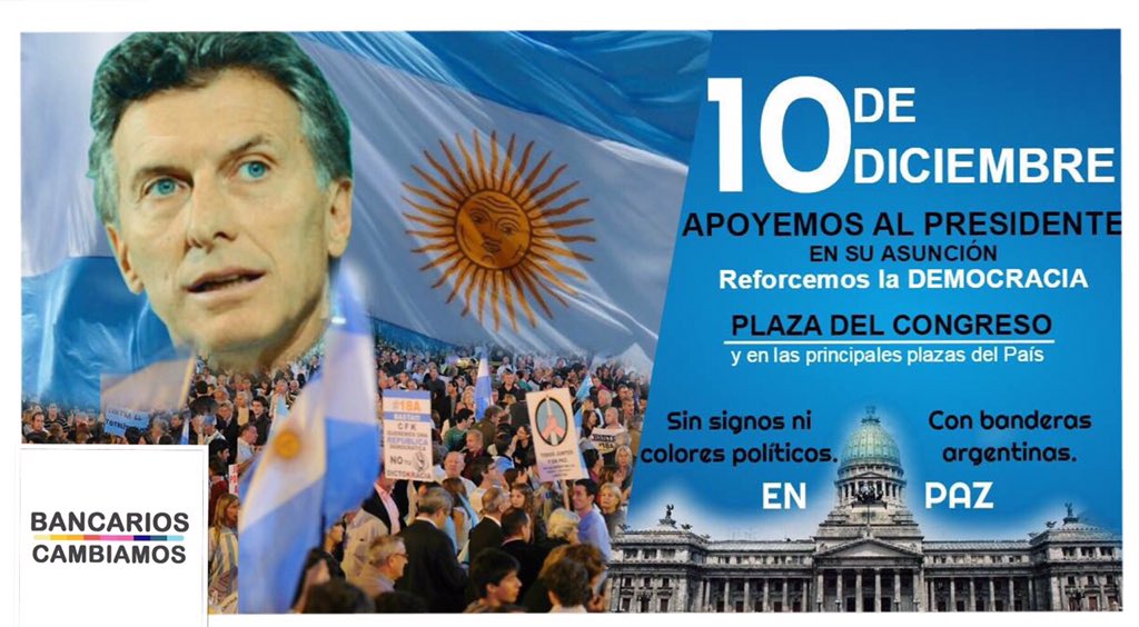 BancariosPro's tweet photo. @mauriciomacri el #10D todos al congreso #CAMBIAMOS #MacriPresidente https://t.co/X1w6Lcm2eC