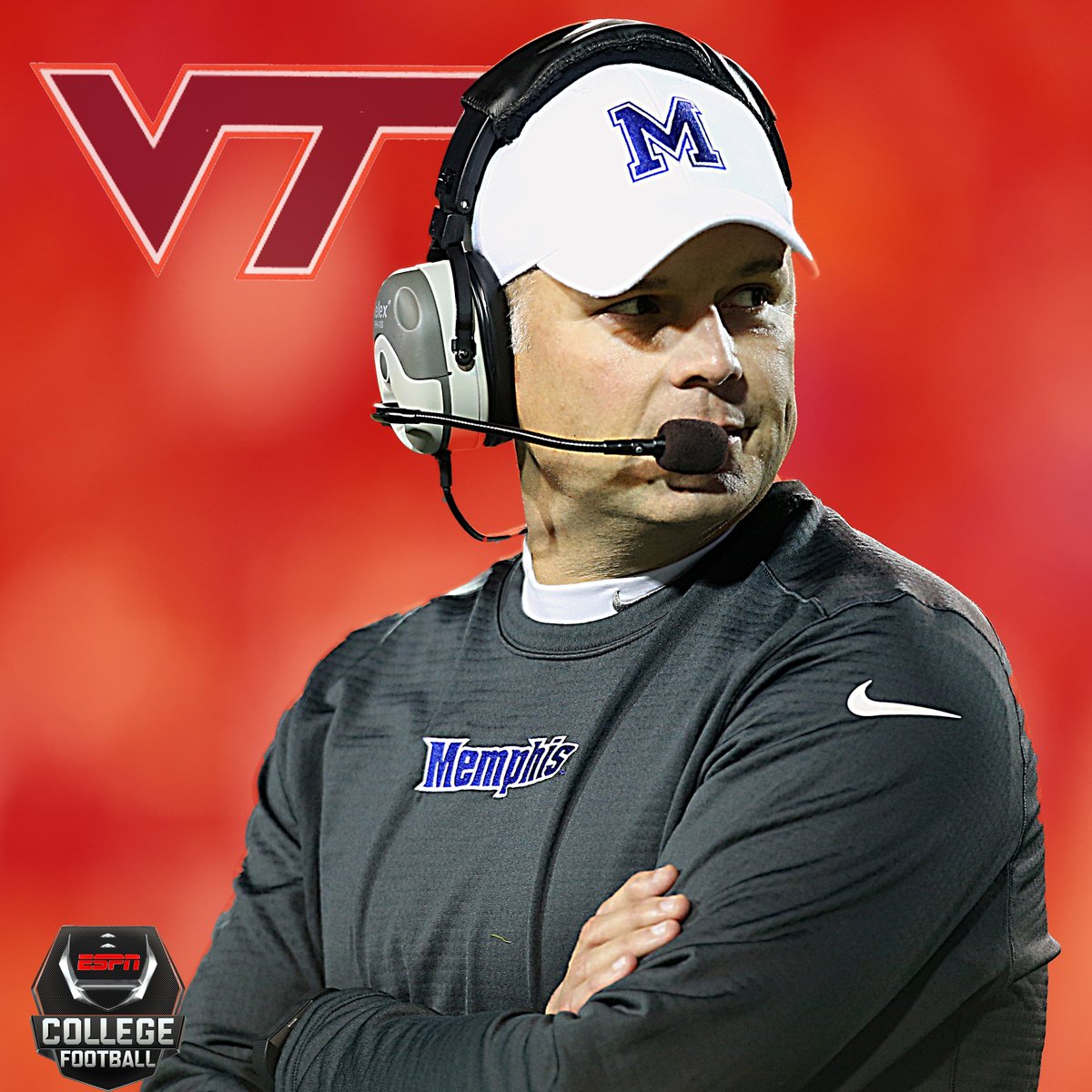 ESPNCFB's tweet photo. Memphis coach Justin Fuente will be the new coach at Virginia Tech. (via @McMurphyESPN and multiple reports) https://t.co/5WAv81msQp