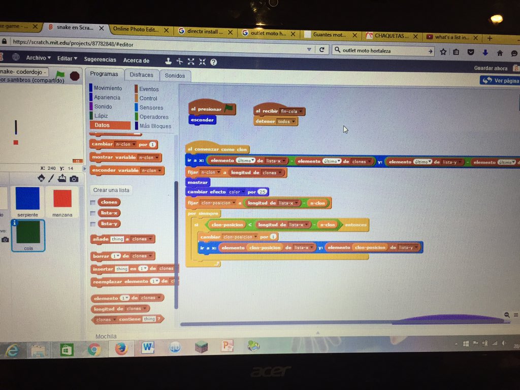 ralcaldecazorla's tweet image. Terminado snake #Coderdojo @CoderDojoMLP y ahorcado en #scratch II ! Necesitamos más mentores!