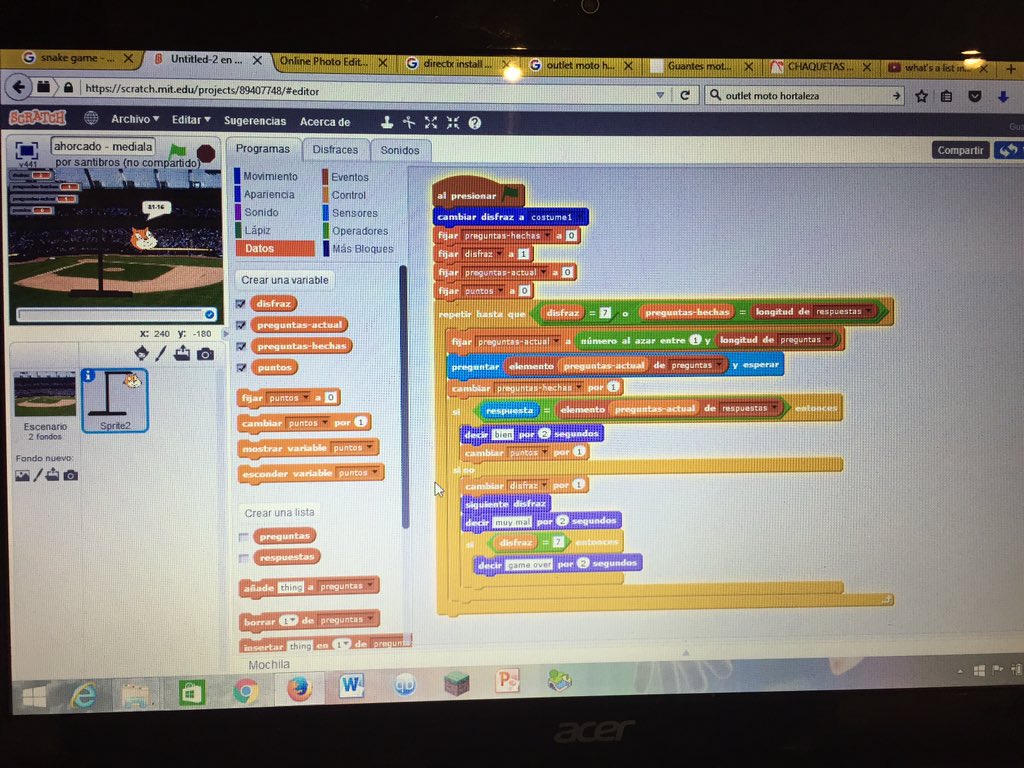 ralcaldecazorla's tweet image. Terminado snake #Coderdojo @CoderDojoMLP y ahorcado en #scratch II ! Necesitamos más mentores!