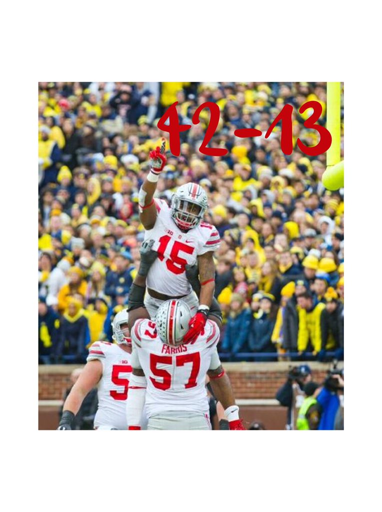 OhioStFootball's tweet photo. Final Score: Ohio State Wins 42-13! #BeatMichigan #GoldPants https://t.co/qNze6FOvyX