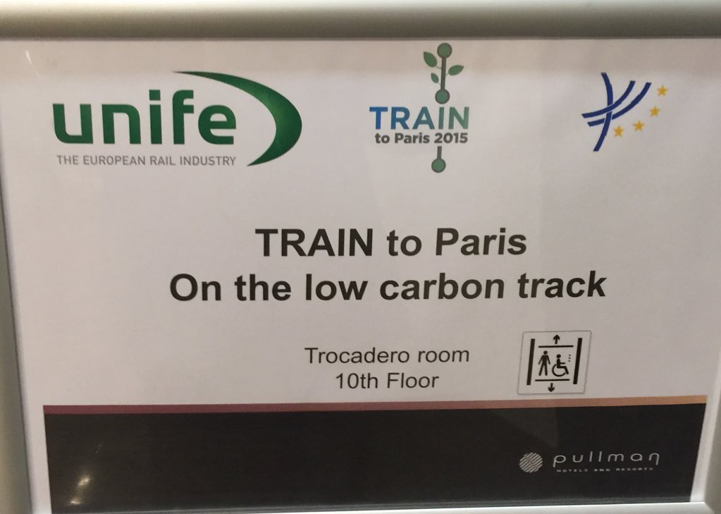 FabianFFV's tweet photo. @ERA_railways: Becoming part of the debate: railways @COP21 #traintoparis - congratulations @uic! #greenerrailways https://t.co/74Npw3QRWr